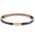 Women fashion patent leather thin belt for dress sweater suit with alloy buckle - 1.5cm / Gold Buckle Black (Mirror)