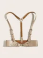 Donna PU Pelle Corpo Imbracatura Cintura Punk Corsetto Cinghie Regolabili Moda Accessorio - 64cm / Kaki