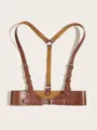 Donna marrone pelle corpo imbracatura cintura vita punk corsetto cintura con fibbie regolabili. - 65cm / Cammello