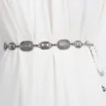Retro silver waist chain vintage engraved metal belt women dress decorative body jewelry - Antique Silver