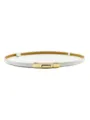 Women white thin leather belt with gold metal spring buckle for dress or sweater fashion. - 1.0cm / Gold Buckle White (Mirror)