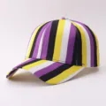 Casquette de baseball rayée colorée aux teintes arc-en-ciel, visière incurvée, chapeau décontracté. - Réglable / Rayures Arc-en-ciel - 5