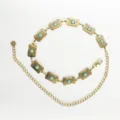 Bohemian gold metal waist chain with turquoise stones, vintage dress decorative belt. - Rectangle / Gold