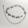 Bohemian turquoise metal waist chain retro engraved dress belt with adjustable chain length - Rectangle / Silver