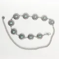 Cadena de cintura de metal tallado turquesa bohemio para mujer, cinturón retro. - Redondo / Plateado