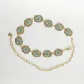Cadena de cintura vintage bohemia de metal con dijes de flores turquesas y cierre de mosquetón. - Forma de Pétalo de Zafiro / Dorado