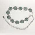 Cadena de cintura de metal turquesa boho vintage cinturón de vestido de flor para mujer - Forma de Pétalo de Zafiro / Plateado