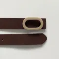 Women PU leather belt, dark brown strap with a sleek metal oval buckle, casual fashion style. - Coffee