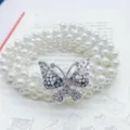 Women pearl waist chain elastic multi-strand belt with silver rhinestone butterfly buckle - Big Butterfly - Silver
