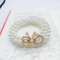 Women pearl waist belt elastic stretch dress accessory gold rhinestone butterfly chic trendy - Hollow Butterfly - Gold
