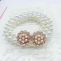 Elegant multi-strand faux pearl waist belt for women with sparkling rhinestone gold buckle - 2 Round Pearls