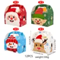 Christmas paper gift box set with 12pcs, featuring cute holiday character designs for treats. - S867 (4 Styles Mixed) / 15.7x15.5x9cm