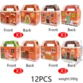 Christmas gingerbread house paper gift boxes, festive treat containers with handles, 12pcs. - S886 (4 Styles Double-Sided Pattern) / 15.7x15.5x9cm