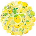 Adhésifs mignons citron été autocollants fruits dessin animé étanches téléphone valise - 50 Pièces/Paquet
