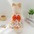 Schattige bloemige puppy prinsessenjurk in oranje variant met grote strik voor kleine honden. - S / Oranje