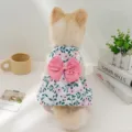 Leuke bloemige huisdier prinses jurk voor kleine honden katten met grote roze strik puppy kleding. - S / Roze