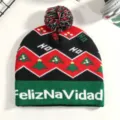 Weihnachten Strickmütze Winter warme Mütze mit Bommel und festlichem Design für den Alltag - Einheitsgröße / Schwarzer HO Weihnachtsbaum