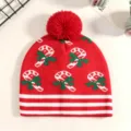 Rote Weihnachts Strickmütze mit rotem Bommel und Zuckerstange Muster warme Wintermütze - Einheitsgröße / Roter Stock