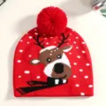 Weihnachtliche Strickmütze mit rotem Bommel, Rentier-Muster, warme Wintermütze für Damen. - Einheitsgröße / Roter Weißer Punkt Elch