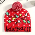 Weihnachten Bommel Mütze Strickmütze Winter Warm Festival Streetwear Acryl Hut Mit Lichter - Einheitsgröße / Rote Bunte Lichter