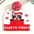 Weihnachtliche Bommel Mütze Strickmütze mit Hund Muster und Schneeflocken im Winter. - Einheitsgröße / Weißer Weihnachtshund