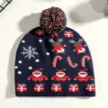 Weihnachten Bommel Mütze Strickmütze mit Weihnachtsmann Rentier Muster warme Wintermütze - Einheitsgröße / Marine Geschenk Weihnachtsmann