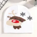 Christmas reindeer knitted beanie hat for women and men, cute winter warm casual skull cap. - White Elk