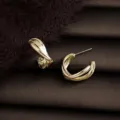 Coffee gold geometric twisted hoop earrings, elegant light luxury style jewelry for women. - C-Shaped Geometric Style (8268)