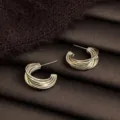 Gold multi-strand hoop earrings, stylish geometric metallic ear jewelry for women daily commute. - Geometric Lines Style (8271)