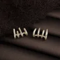 Gold-colored geometric textured metal ear cuffs, chic minimalist commuter fashion jewelry style. - Multi-Piercing Effect Style (8275)