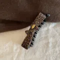 Leopard print hair claw banana clip with cute bow and metal badge accessory for women - Banana Clip (tb-1084771645658) / Leopard Velvet