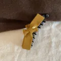 Korean vintage mustard yellow fabric bow hair claw clip elegant vertical banana clip for women - Banana Clip (tb-1084771645658) / Yellow Woolen