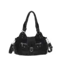 Bolso de hombro de mezclilla negra mujer bolso de moto vintage gran capacidad casual top - Negro