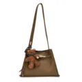 Brown women shoulder crossbody bag featuring chic trapezoid shape and plush bear pendant. - Shoulder Bag (Without Pendant) / Grey Brown