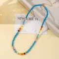 Collar de cuentas de cristal colorido hecho a mano, detalle de cadena de clavícula vintage. - Estilo de Cuentas de Cristal / Azul