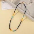 Collar de cuentas de cristal colorido, joyería de cadena de clavícula vintage hecha a mano. - Estilo de Cuentas de Cristal / Negro