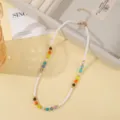 Collar de cuentas de arroz de cristal colorido hecho a mano cadena de clavícula vintage. - Estilo de Cuentas de Cristal / Blanco