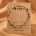 Pulsera de cuentas de piedra natural Aries con tarjeta zodiacal, joya astrológica elegante. - Aries