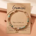 Detalle de pulsera de cuentas del zodiaco Géminis, piedras naturales y dijes de acero. - Géminis