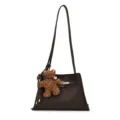 Stylish dark brown leather shoulder bag with chic teddy bear charm and metal turn-lock. - Shoulder Bag (Without Pendant) / Coffee