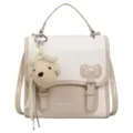 Retro college stijl crossbody tas met schattige pluche honden hanger en geweven textuur. - Zonder hanger / Broken Wit