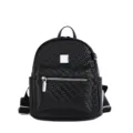 Women's black woven backpack casual minimalist college bookbag large capacity retro daypack - Small (No Pendant) / Black