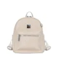 Beige woven faux leather backpack for women, stylish casual daypack with front pocket. - Small (No Pendant) / White