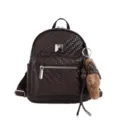 Stylish woven brown backpack for women, large capacity vintage casual school bag with cute bear charm. - Small (With Charm) / Brown