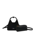 Elégant sac cabas noir en daim de style coréen avec pochette assortie mode pour femmes - Noir (Sans Pendentif)