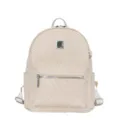 Beige woven texture women backpack, stylish casual commuter bookbag with front pocket and zip. - Large (No Pendant) / White