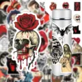 Gothic horror skull rose waterproof stickers set for laptop skateboard helmet decor details - 50 Sheets