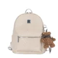 Beige woven backpack for women, casual commuter chic daypack with cute bear pendant. - Large (With Charm) / White