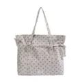 Chique canvas shopper tas met polkadots voor dames, casual schoudertas met leuke strikjes. - Zonder hanger / Broken Wit