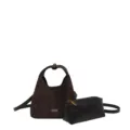 Koreaanse stijl bruine suède halve maan hobo schoudertas met klein tasje voor dames mode - Koffie (Zonder Hanger)